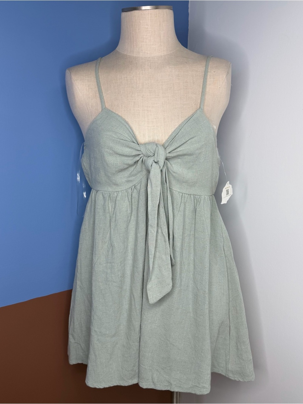 Altar’d State Sage Green Tie-Front Spaghetti Strap Mini Romper Size Large